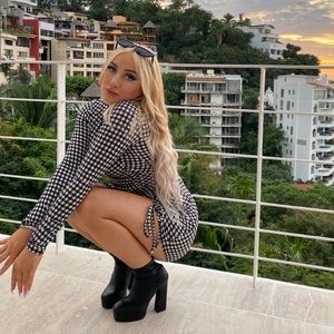 Shark tooth print black and white dress